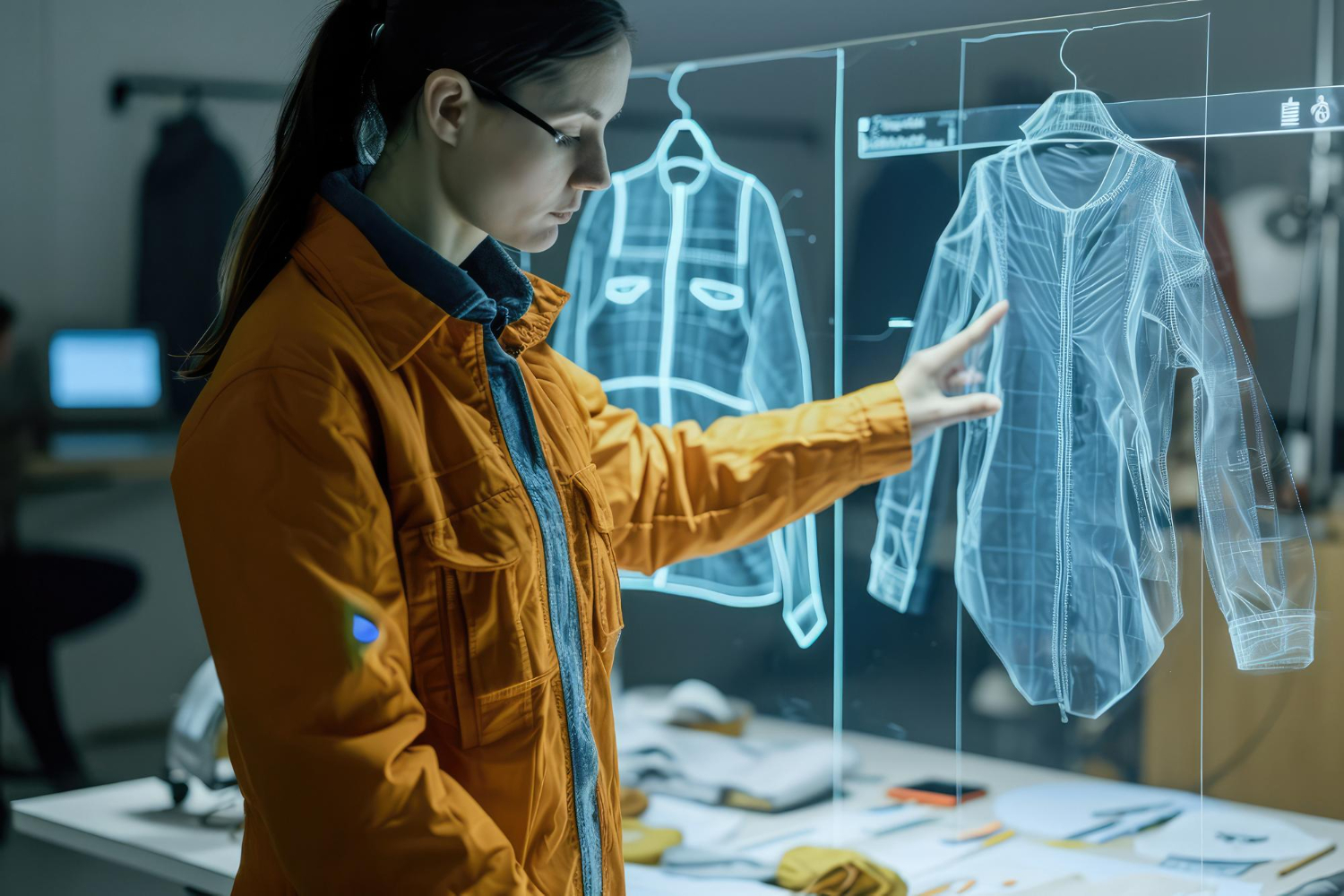 Fashion designer using ar technology to visualize clothing designs