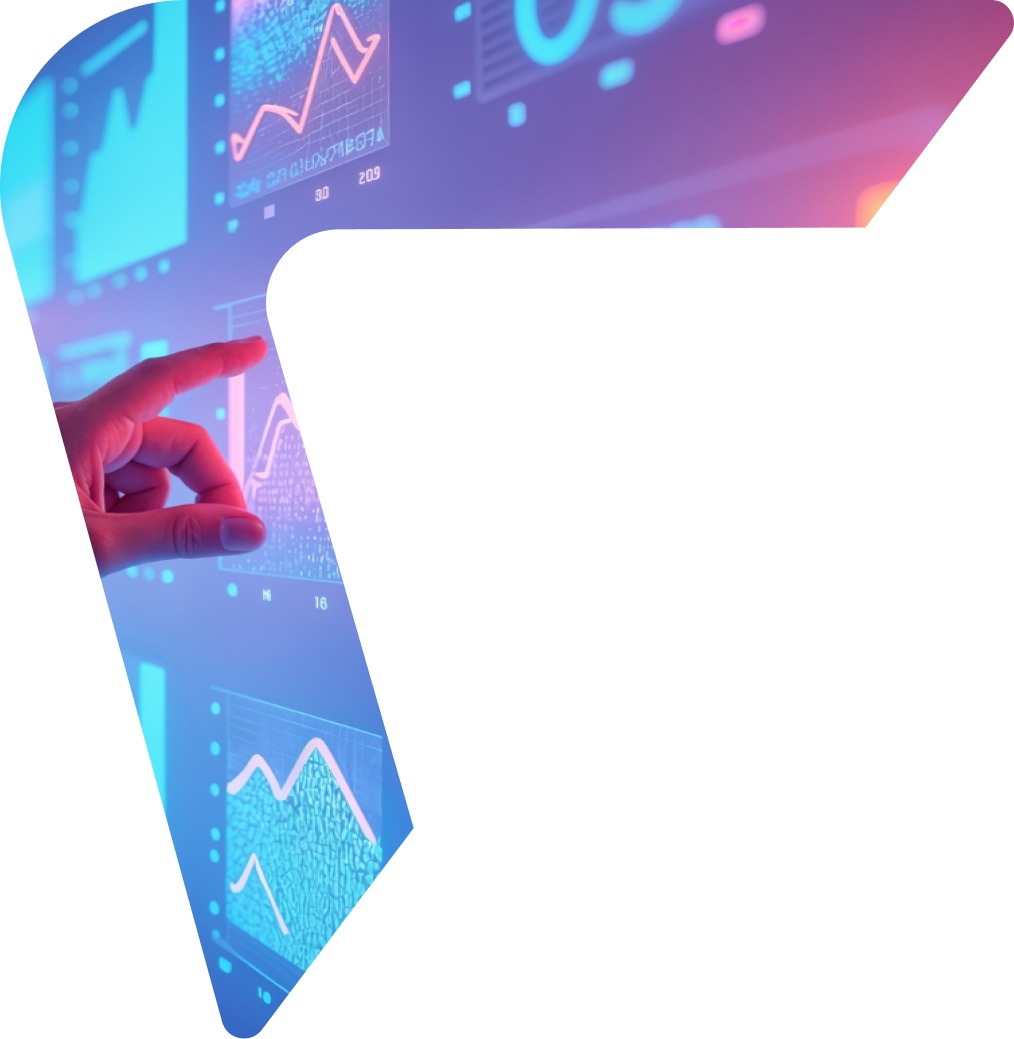 Hand pointing at trend charts on a digital display, illustrating demand forecasting and planning for fashion production